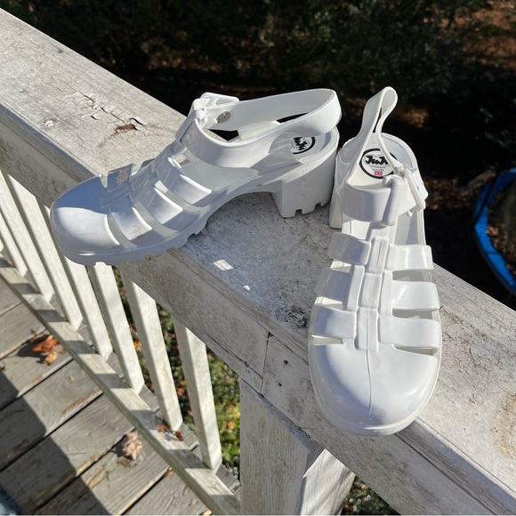 JuJu England Chunky Heel BABE Jelly Sandals White Women - Picture 3 of 9